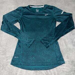 Nike Miler Women's Dri-Fit Long Sleeve Performance Running Shirt XS Teal Print